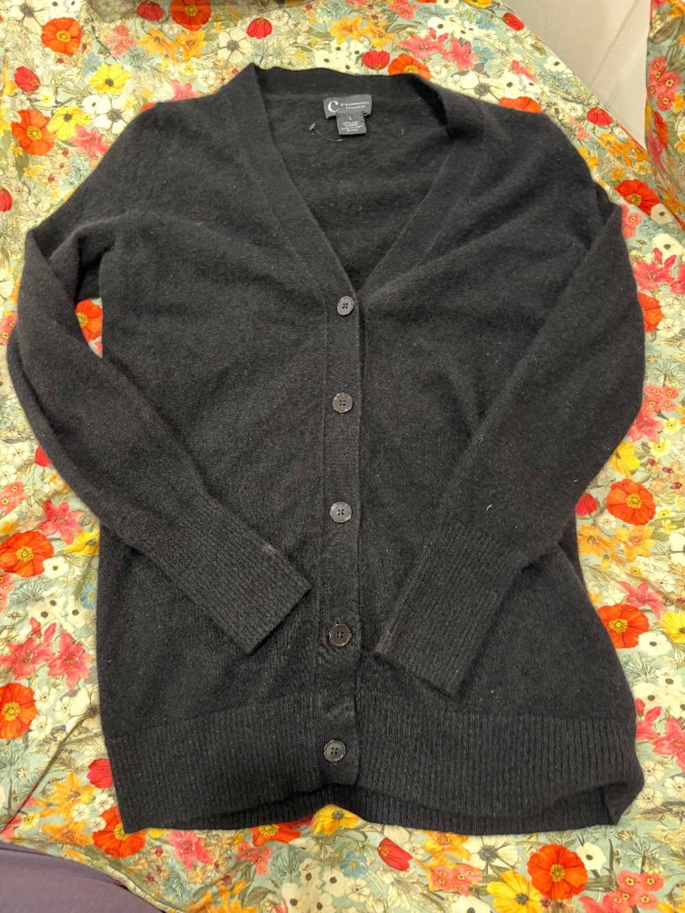 Bloomingdale’s Cashmere Black Cardigan 100% Cashmere Size L